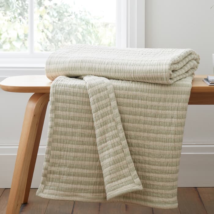 Bianca Cotton Muslin Stripe Throw Green large
