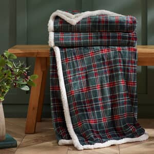 Tartan Sherpa Check Green Throw