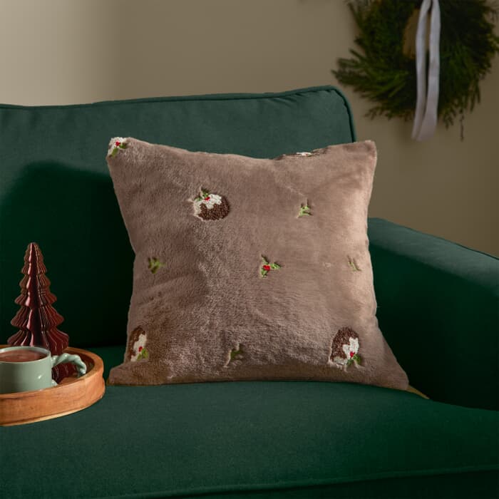 Furn Festive Puddings Faux Fur Cushion large