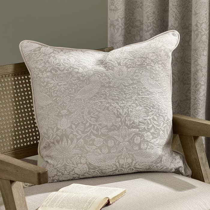 Morris and Co Strawberry Thief Jacquard Cushion Linen large