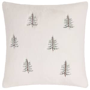 Winter Pines Faux Fur Cushion Ecru