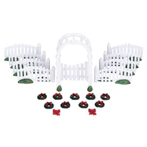 Lemax Christmas Village Plastic Arbor And Picket Fences W/Decorations Set Of 20 - 04233