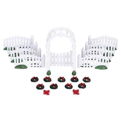 Lemax Christmas Village Plastic Arbor And Picket Fences W/Decorations Set Of 20 - 04233