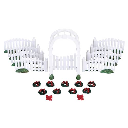 Lemax Christmas Village Plastic Arbor And Picket Fences W/Decorations Set Of 20 - 04233