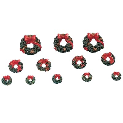 Lemax Christmas Village Wreaths with Red Bow - Set of 12 - 34957