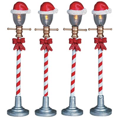 Lemax Christmas Village Santa Hat Street Lamp Set Of 4 Battery Operated (4.5V) - 64472
