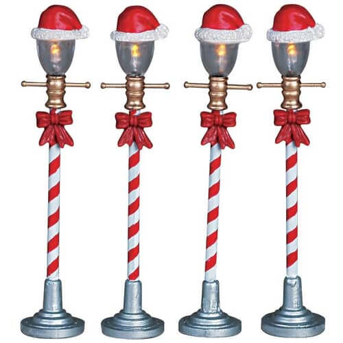 Lemax Christmas Village Santa Hat Street Lamp Set Of 4 Battery Operated (4.5V) - 64472
