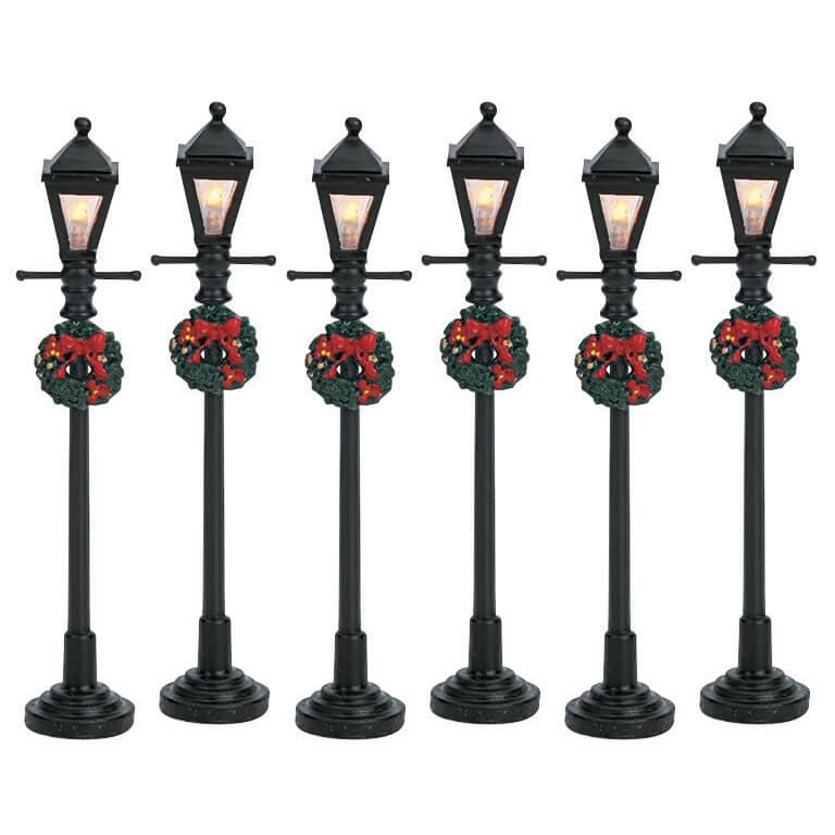 Lemax Christmas Village Gas Lantern Street Lamp Set Of 6 Battery Operated (4.5V) - 64499