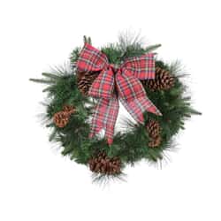 Kaemingk Everlands Mix Needle Wreath with Tartan Bow