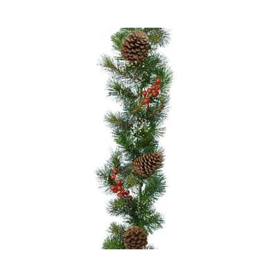 Kaemingk Everlands Snowy 270cm Garland Berries - Pinecones